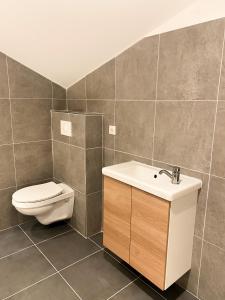 a bathroom with a toilet and a sink at Plein Centre Bastia in Bastia