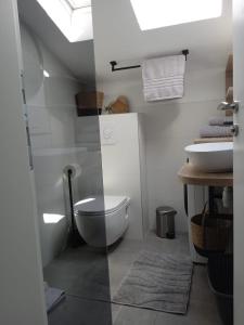łazienka z toaletą i umywalką w obiekcie Apartmani Nila w mieście Sveta Nedelja