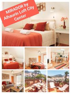 eine Collage mit Fotos eines Hotelzimmers in der Unterkunft Mirador de Alhaurín Loft City Center in Alhaurín de la Torre