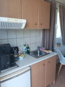 a kitchen with a sink and a counter top at Nikolaos Studios Skala in Skala Kefalonias