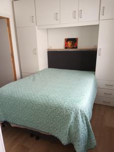 una camera da letto con un letto con una coperta verde di Casa Ocre Alojamento Local ad Abrantes