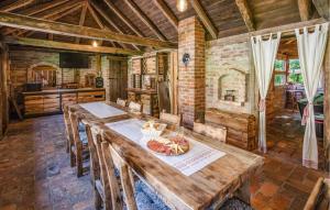 a dining room with a wooden table in a house at Nice Home In Brestovac With Sauna in Novo Zvecevo