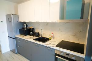 a kitchen with a sink and a counter top at Hunyadi Luxury Evolution in Sibiu +6 photos