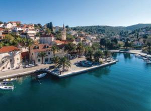 an aerial view of a town on a river at Holiday Home Aurora in Splitska