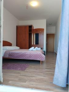 a bedroom with two beds and a wooden floor at Pansion Vide in Bogomolje +3 photos