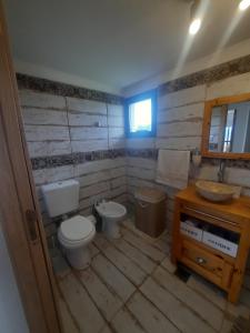 a bathroom with a toilet and a sink at Mirada al Champaquí - Chalet de Montaña in Villa Yacanto