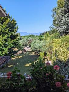 a garden with flowers and trees on a hill at Samur - Attic in Le Pastinelle