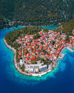 an aerial view of a small island in the water at Apartman J&F in Smokvica