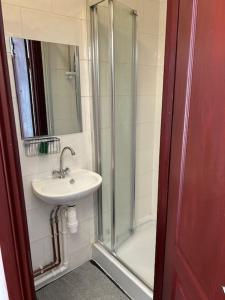 a bathroom with a shower and a sink and a shower at Holland House in Great Yarmouth +23 photos