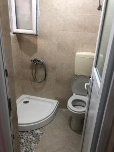 a small bathroom with a toilet and a window at Apartmani Milanovic Susanj in Bar