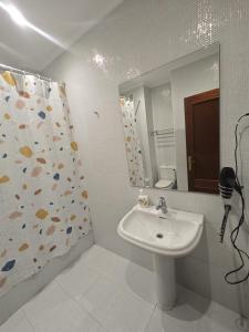 een badkamer met een wastafel en een spiegel bij 2 habitaciones en piso Bilbao in Bilbao