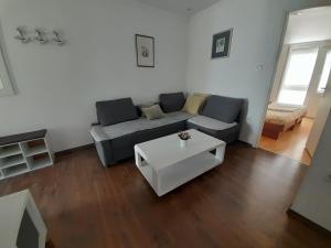 a living room with a couch and a coffee table at Apartman Tatjana in Rab