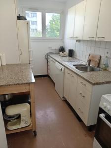 una cocina con fregadero y encimera en chambre double lumineuse Paris centre deux pas du métro, en París