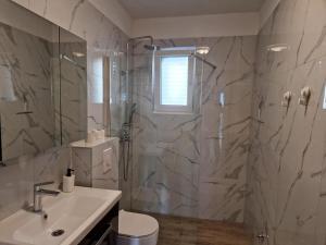 a bathroom with a shower and a sink and a toilet at Villa Toni II in Biograd na Moru +7 photos