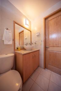 a bathroom with a sink and a toilet and a mirror at Casa Hidalgo En El Corazón de Coyoacán in Mexico City +51 photos