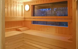 a sauna with a window in a wooden cabin at Gorgeous Apartment In Stojcino in Stojcinó +11 photos