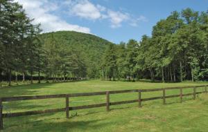 a wooden fence in a field with a mountain at Maison D'olenne in Périmont