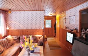 a living room with a couch and a television at Pet Friendly Home In Oviken With Sauna in Gräftåvallen