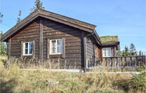 ein altes Blockhaus mit Grasdach in der Unterkunft Sjusjøen Pihl 185 in Sjusjøen