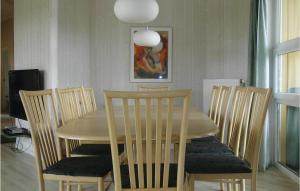 a dining room table with four chairs and a table and aendant light at Strandpark 9 in Schönhagen +14 photos