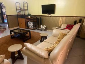 salon z kanapą i telewizorem w obiekcie Lisa's Palace w mieście Kampala
