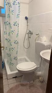 a bathroom with a shower and a toilet and a sink at Apartment Denisse in Rogoznica +26 photos