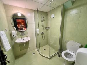 a bathroom with a shower and a toilet and a sink at Pino - Villa, Casa, Cucina е Terrazza in Albena