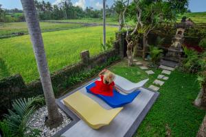 a young child is sitting on a slide at Balam Bali Villa in Mengwi