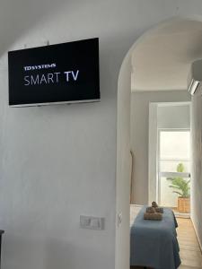 een televisie aan een muur in een kamer bij El rincón de Regina in Córdoba
