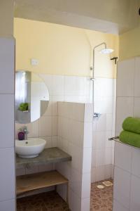 a bathroom with a sink and a mirror at Coffee Farm Guest House in Nkoaranga