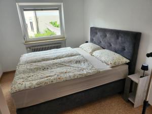 Un dormitorio con una cama grande con ventana. en Deluma, en Rust