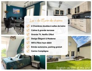 a collage of photos of a home with a flyer at Magnifique villa 12 pers - 6 chambres avec salle de bain privative au Calme - 30 min Asterix - Ecrin de charme in Compiègne