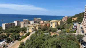a view of a city with buildings and the ocean at Le plein soleil in Ajaccio