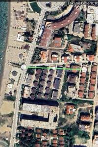 an overhead view of a city with buildings and a street at Ground floor Studio in Golem Next to Hotel Flower self check in 100m to beach in Golem