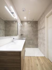 a bathroom with a sink and a shower at Chambres d'h&ocirc;tes - L'Ecurie Obernai in Obernai