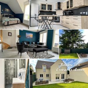 a collage of photos of a kitchen and a house at Magnifique villa 12 pers - 6 chambres avec salle de bain privative au Calme - 30 min Asterix - Ecrin de charme in Compiègne