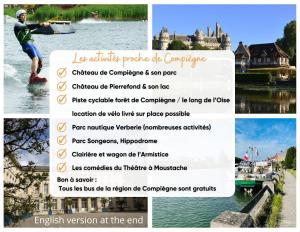 a collage of photos of a man fishing on a river at Magnifique villa 12 pers - 6 chambres avec salle de bain privative au Calme - 30 min Asterix - Ecrin de charme in Compiègne