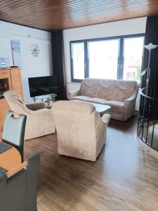 ein Wohnzimmer mit 2 Sofas und einem TV in der Unterkunft Ferienwohnung Aspisheim in Aspisheim