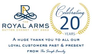 a logo for the royal arms anniversary at The Royal Arms Hotel in Sutton Cheney