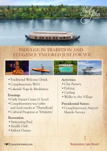 a flyer for aposium with a boat on the water at Kumarakom Lake Resort in Kumarakom