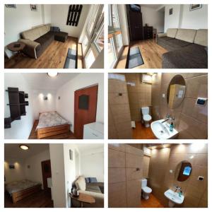 a collage of four pictures of a room at Hotelik Europa Apartamenty i pokoje gościnne in Unieście +65 photos