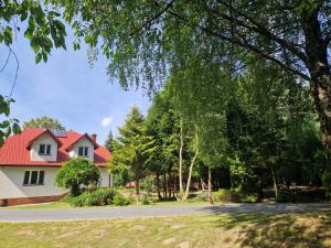 a house with a red roof on a street at Siedlisko na Roztoczu in Szastarka