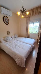2 duże łóżka w sypialni z oknem w obiekcie Sevilla, Casa Rural Villa Amalia w mieście Alcalá de Guadaira +39 zdjęć
