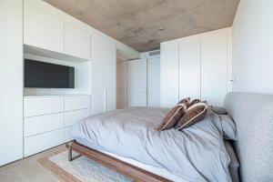 una camera da letto con armadi bianchi e un letto con cuscini di Villa Neuve, proche Monaco a Roquebrune-Cap-Martin