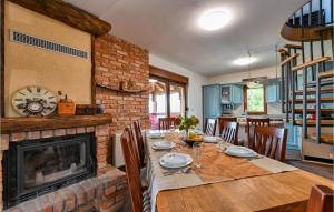 a dining room with a table and a fireplace at Nice Home In Zelezna Gora With Sauna in Grabrovnik