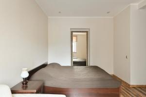 Modern Studio-apartment in the centre في ريغا: غرفة نوم بها سرير ومرآة