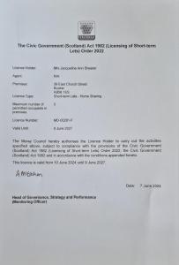 Certifikát, hodnocení, plakát nebo jiný dokument vystavený v ubytování Kintrae B&B