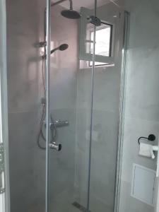 a shower with a glass door in a bathroom at Casa Silvia in Constanţa +41 photos