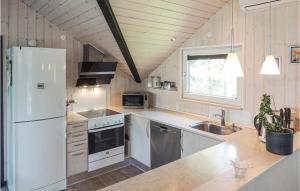 a kitchen with a white refrigerator and a sink at Gorgeous Home In Hemmet With Wifi in Hemmet