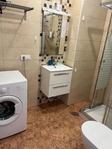 un bagno con lavatrice e lavandino di las Piteras ad Arona Altre 5 foto